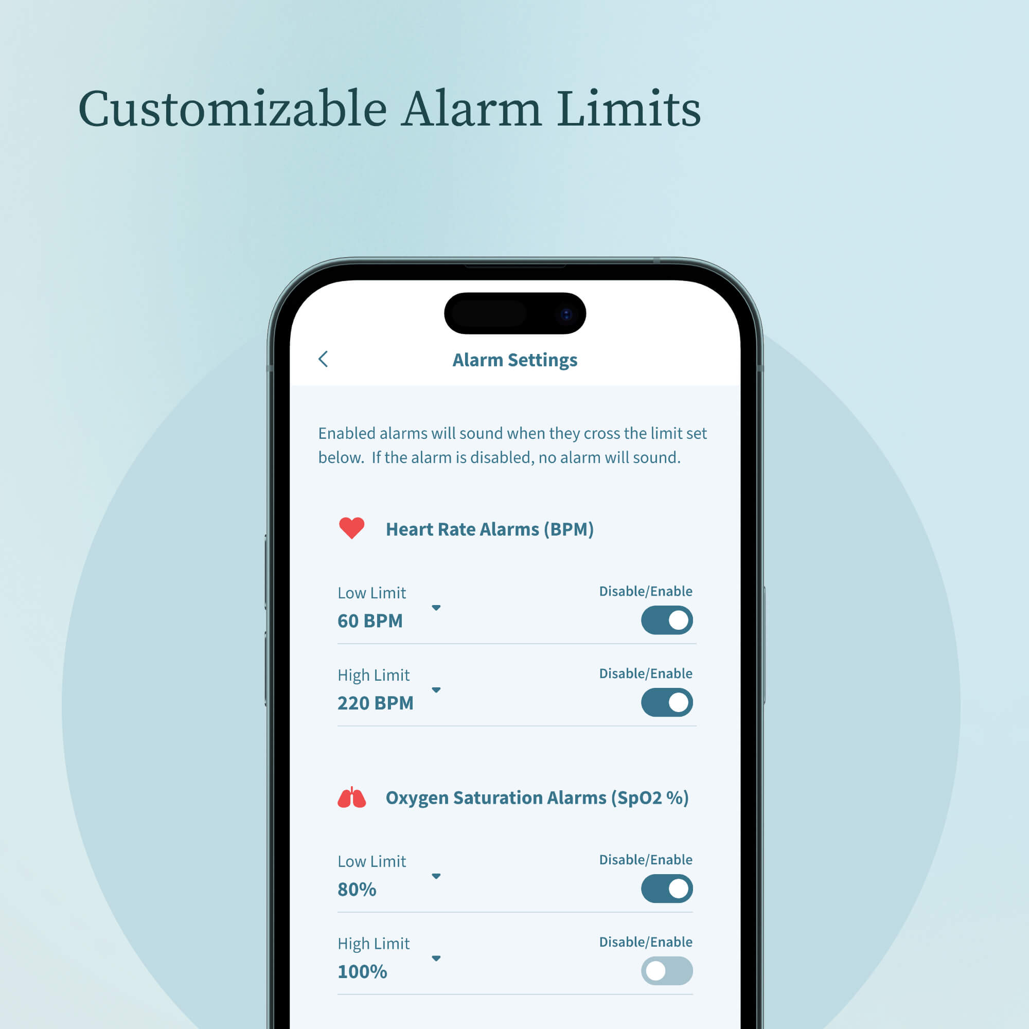 customizable alarm limits